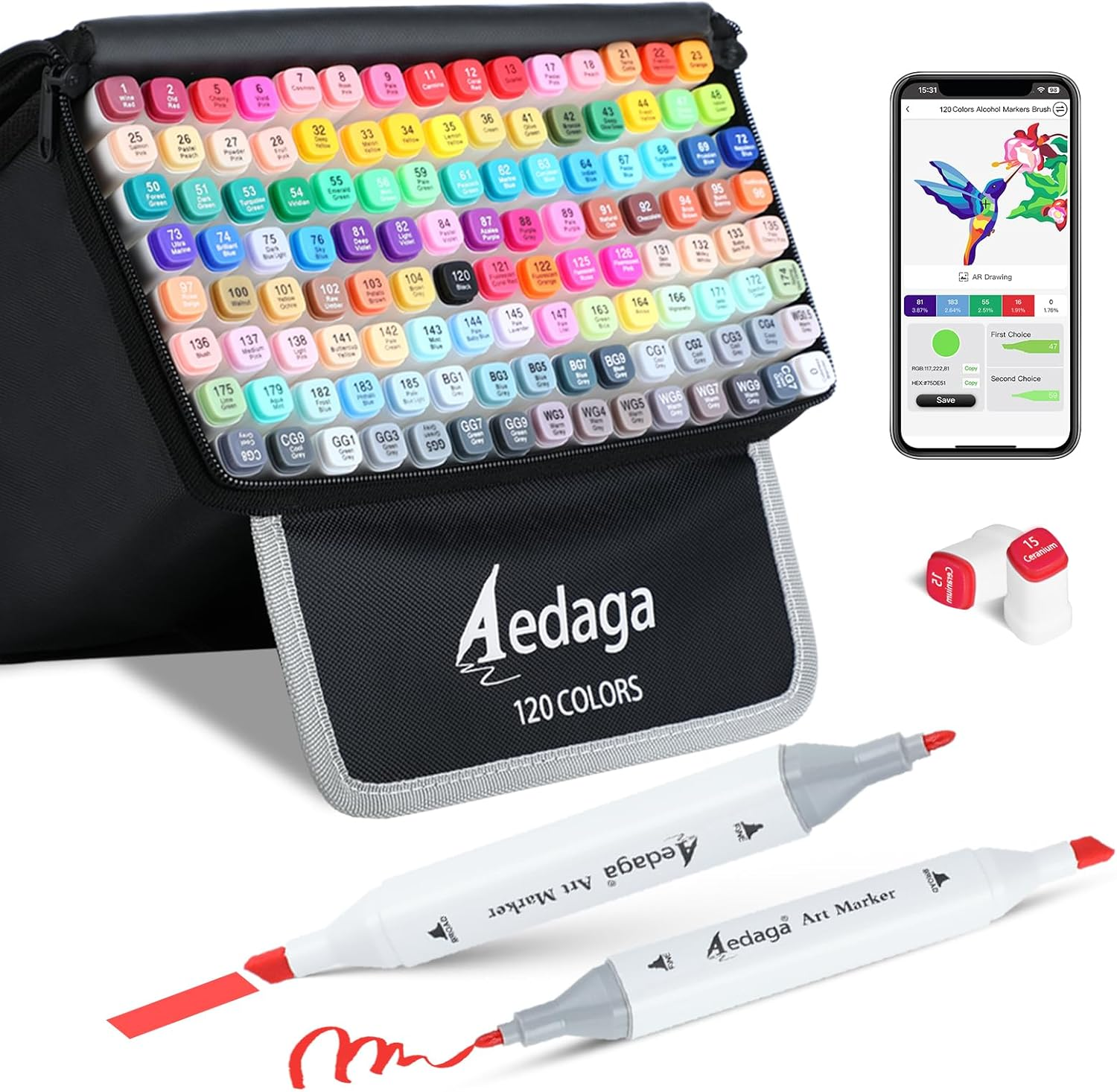 200 Colors Alcohol Markers with App, Dual Tip Art Markers with Kickstand Case for Artists, Adults and Kids. Alcohol Based Markers for Coloring, Painting, Sketching and Drawing, Great Gift