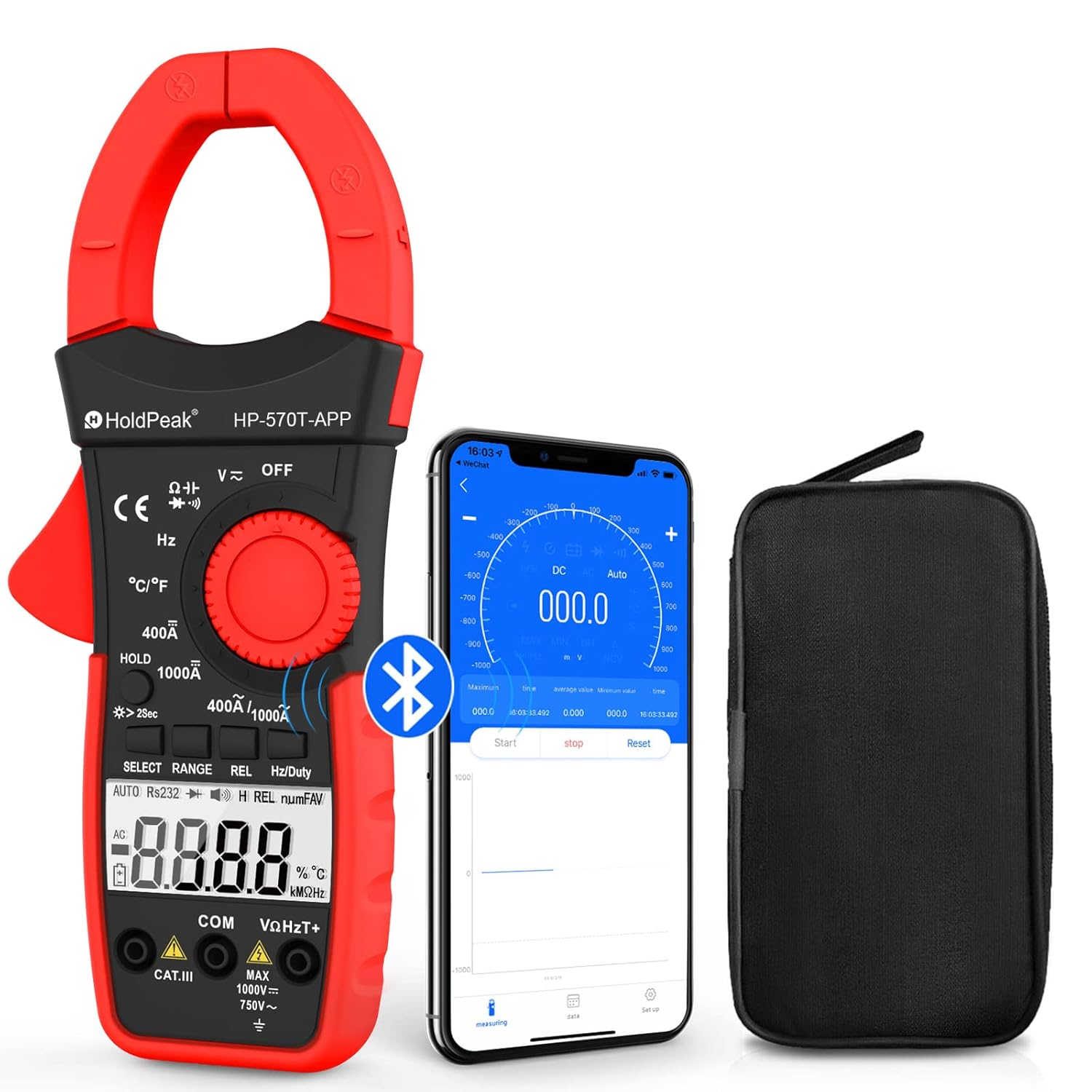 Digital Clamp Meter, HOLDPEAK 7200-APP AC/DC Amp Clamp Meter 6000 Counts Auto-Ranging Bluetooth Multimeter for Volt, Amps, Ohm, Temp, Frequency, TRMS Clamp Meter Multimeter for Home, Circuit Detection
