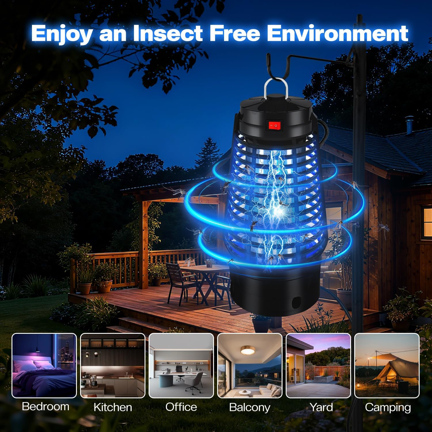 Necomi Bug Zapper Outdoor, 12W Electric Mosquito Killer Lamp with Sticky Boards, Electric Insect Trap & Insect Catcher, Powerful Bug Zapper Light for Home, Indoor, Outdoor, Yard (Black) image number 2
