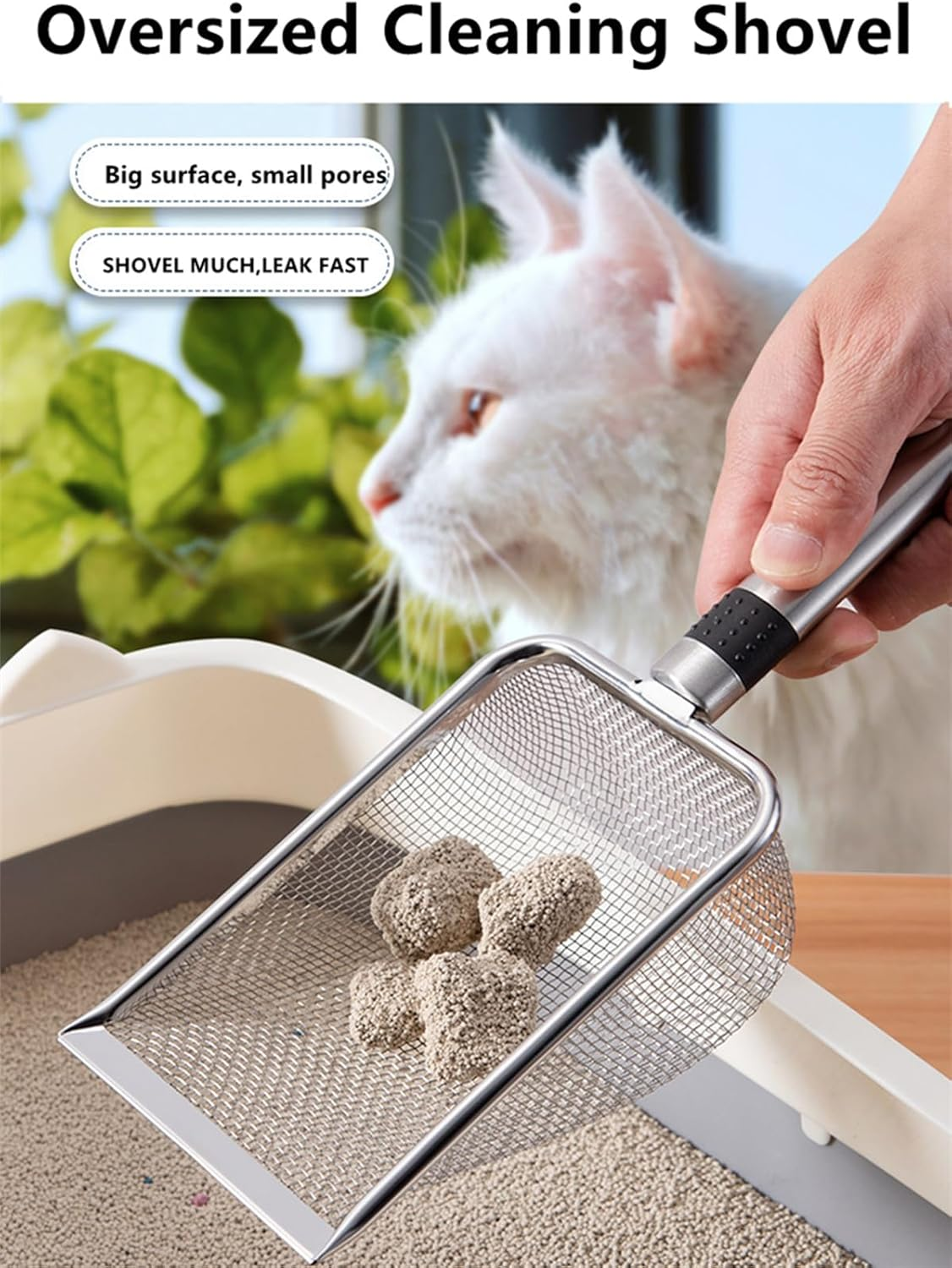 Stainless Steel Cat Litter Scoop,Stainless Steel Fine Mesh Sand Shovel,Cat Feces Screening Clean Shovel image number 2