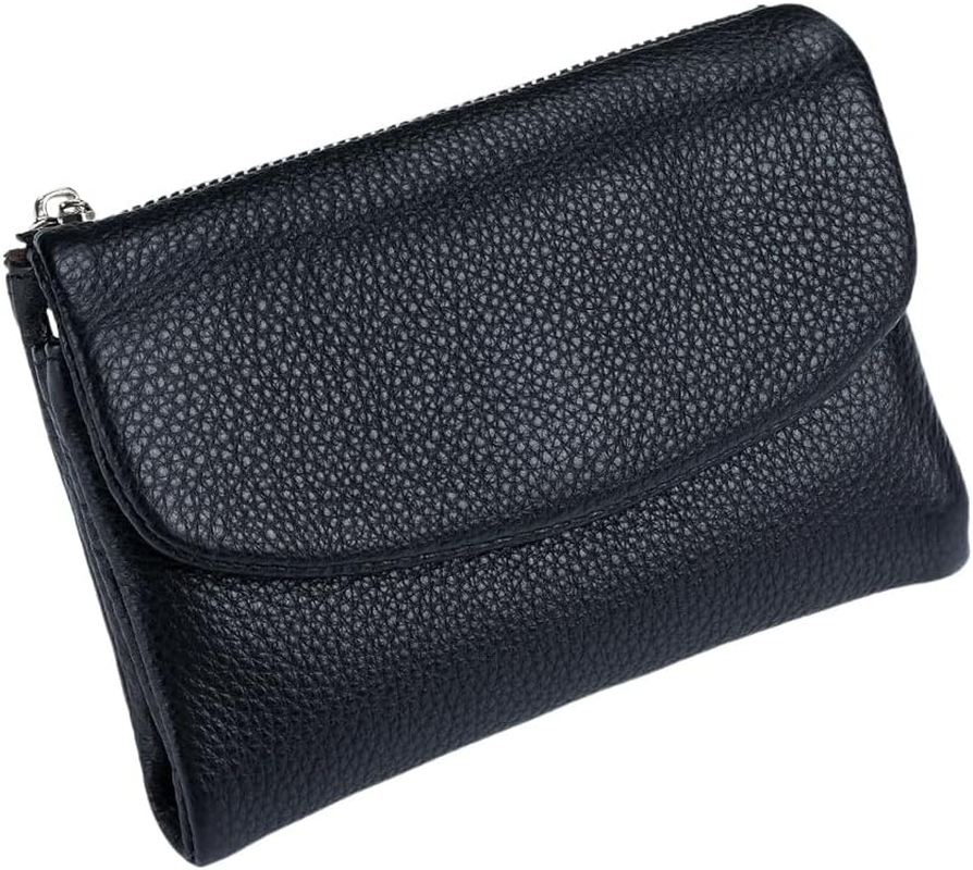 Unisex Leather Wallet, 5.3In Short Genuine Leather Coin Card Holder, Unisex Clutch Bags with Credit Card Holder and Cash Slots (Light Blue)