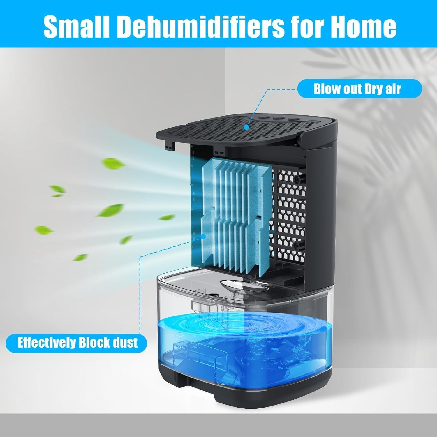 Compact Mini Dehumidifier for Home, 2L Small Dehumidifiers with 7 LED Lights, Two Working Modes, Auto Shut-Off, Perfect for Bedroom, Bathroom, Closet, Basement (Black(Au PLUG)) image number 1