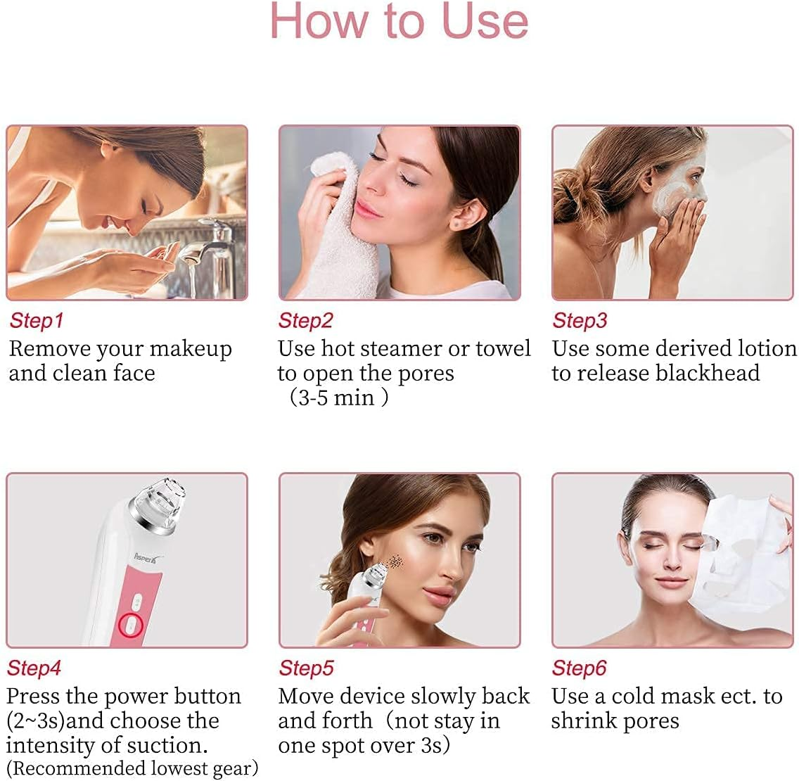 Blackhead Vacuum, Asperx 5.0 Megapixels Visible Blackhead Remover Facial Pore Vacuum, 20X Microscope Blackhead Suction Tool, Rechargeable Suction Facial Pore Cleaner with 6 Replaceable Tips(Upgraded)