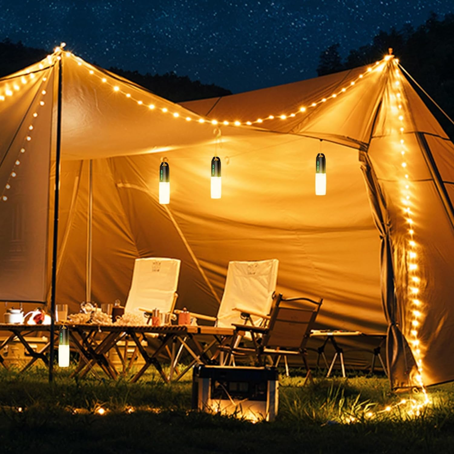 Uandhome Camping String Lights, 10M String Light with Camping Lanterns，Portable Rechargeable Flashlights with 4000Mah, Waterproof Camping Lights for Emergency,Camping,Hiking