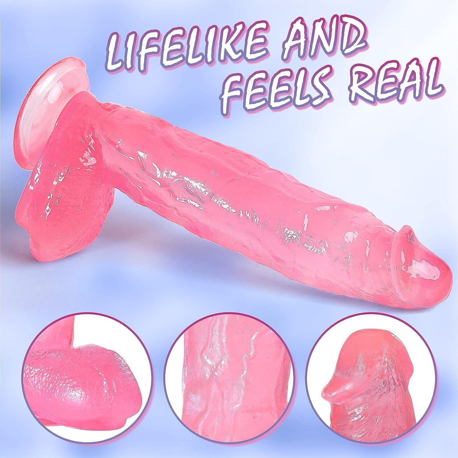 20CM Realistic Classic Pink Dildo Eye-Catching Flexible Silicone Toy, Smooth Super Soft Rod Bendable with Super Suction Cup (Pink Suction Cup)