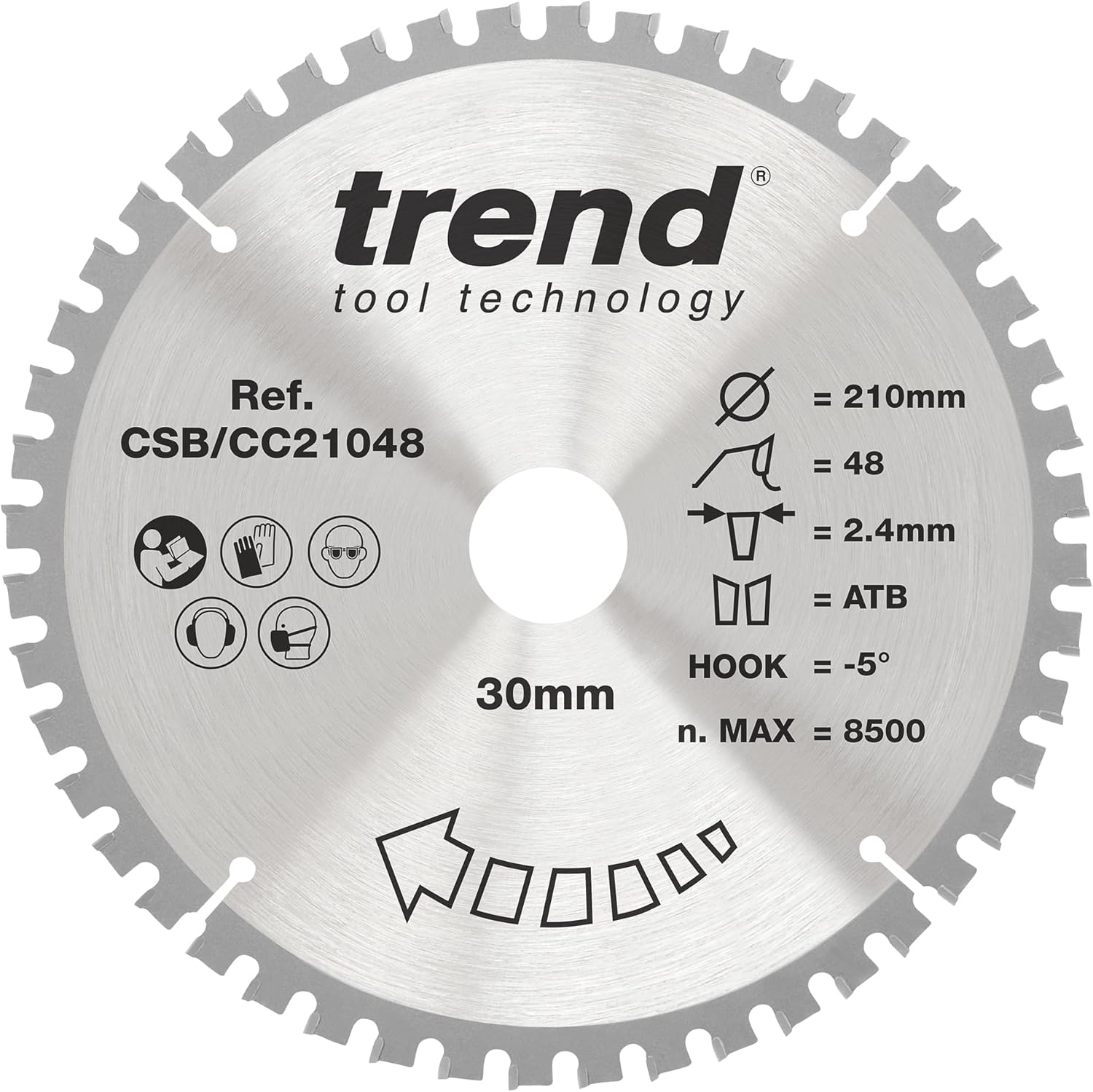 Trend Wood Mitre Saw Blade, 210Mm Diameter, 30Mm Bore, 48 Teeth, TCT, 2.8Mm Kerf, -5&deg; Hook, CSB/CC21048 image number 2