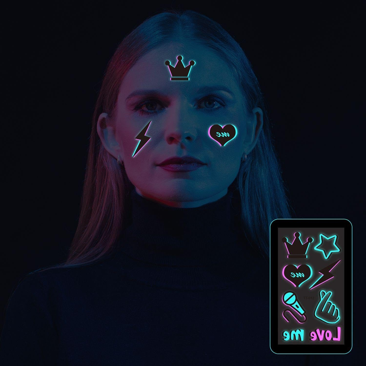 10 Luminous Tattoo Stickers, Creative and Personalised Tattoo Stickers, Waterproof Stickers, Concert Decoration Stickers
