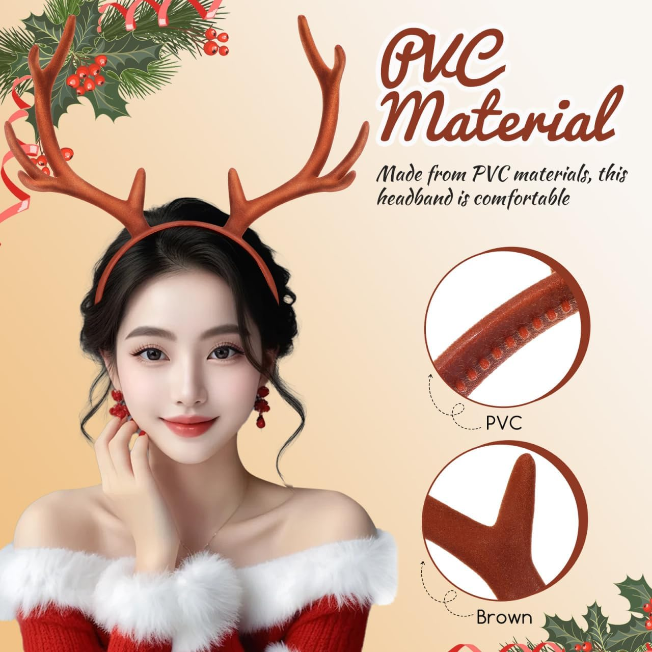 Healvian Reindeer Antlers Headband Elk Horns Deer Antlers Headband Carnival Headdress Elk Headgear Headpiece for Fancy Dress Cosplay Costumes Carnival Halloween Christmas Party image number 6