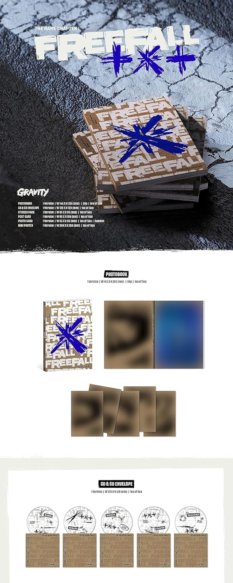 TXT the Name Chapter : Freefall 3Rd Album GRAVITY Random Version Cd+56P Photobook+1Ea Sticker+1P Postcard+1P Photocard+1P Mini Poster on Pack+Tracking Sealed image number 2