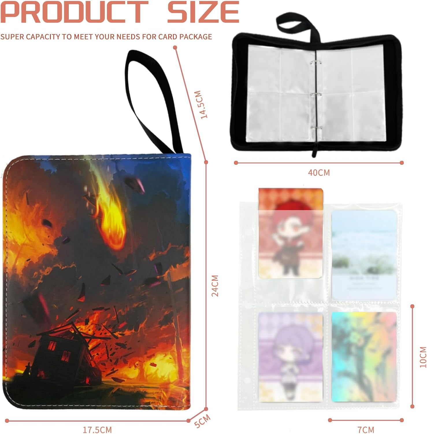 Trading Card Binder, Cards Holder 400 Pockets Card Folder with Zipper 50 Pages Removable Sleeves for Card Collection, Game Boy Girl Birthday Gifts Cool Loose-Leaf - Red image number 2