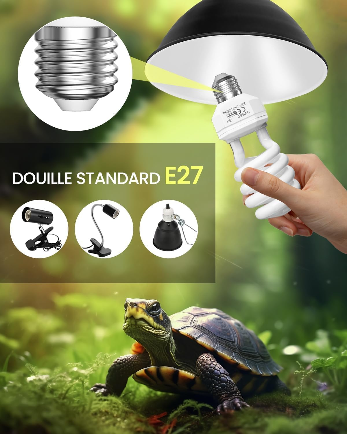 26W E27 UVA UVB 5.0 Reptile Light Bulb, Tortoise Fluorescent Light Bulb Beam Angle 360&deg; AC220-240V for Aquarium, Glass Container, Feeder, Turtle, Snake, Lizard, Etc (Pack-1) image number 5