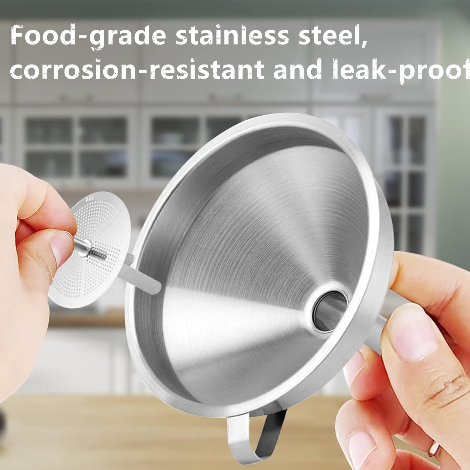 Funnel Filter Kit, Stainless Steel Kitchen Funnel with Removable Strainer/Filter for Transferring of Liquid, Fluid, Dry Ingredients & Powder image number 2