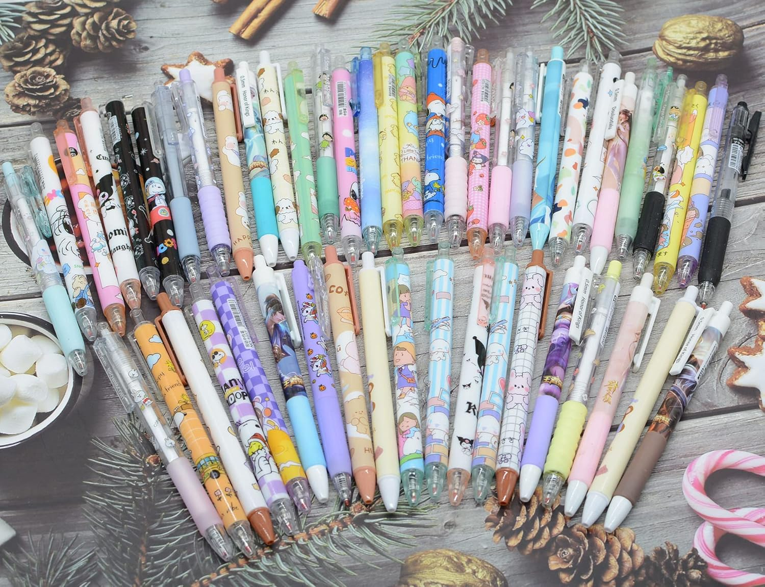 YIKANGHENG 50 Pcs Fine Point Cute Pens with a Pen Holder, 0.5Mm 50 Different Random Styles Black Ink Kawaii Gel Pens for Office, Study, Gift and Home Supplies (50) image number 5