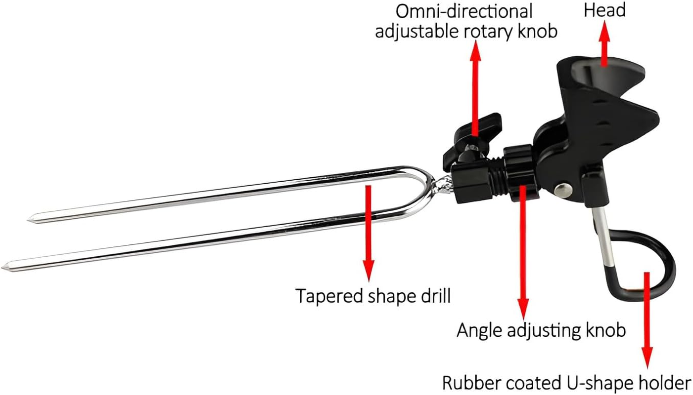 AIMALL Universal Adjustable Fishing Rod Holder &ndash; Durable Hands-Free Bracket with Clamp for Boat and Shore Fishing, Compatible with Hand and Sea Rods, Black