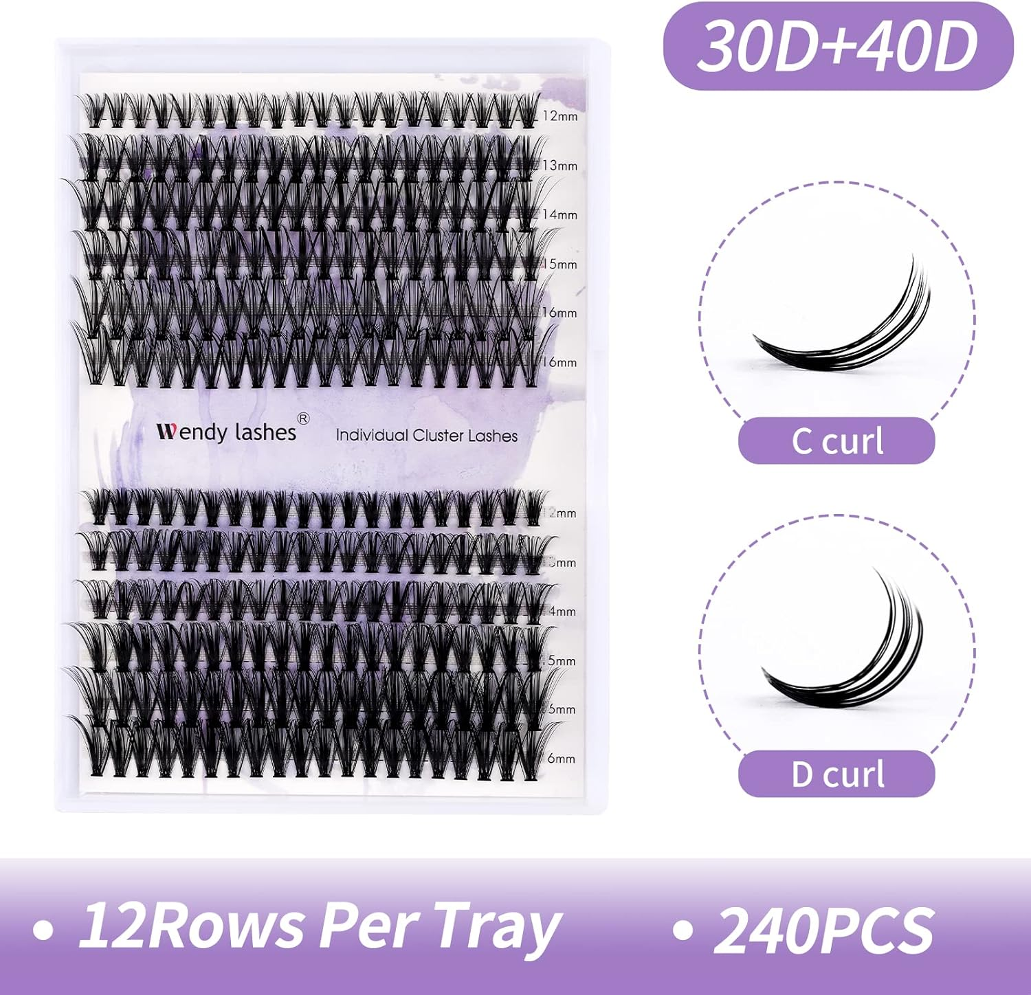 Cluster Eyelashes 30D/40D 240PCS 12-16Mm Mixed Individual Lashes C/D Curl 0.07Mm Matte Black Cluster Eyelash Extensions Soft Lightweight Individual Lashes Cluster 3D Effect (30/40D-C, 12-16Mm Mixed)