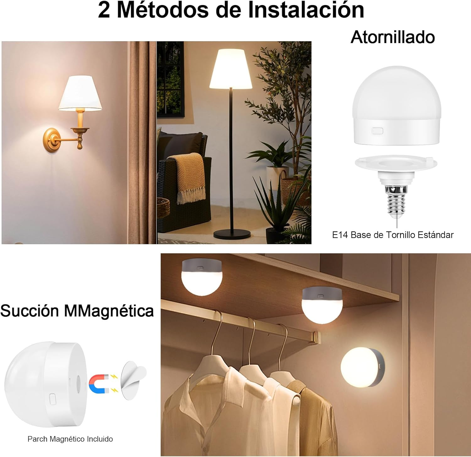 Eocean LED Rechargeable Light Bulbs, E14 Battery Operated Light Bulb, Wireless Light Bulb with 3 Colors & Timer, Magnetically Detachable, Emergency Light Bulb for Non-Hardwired (2 Pack) image number 5