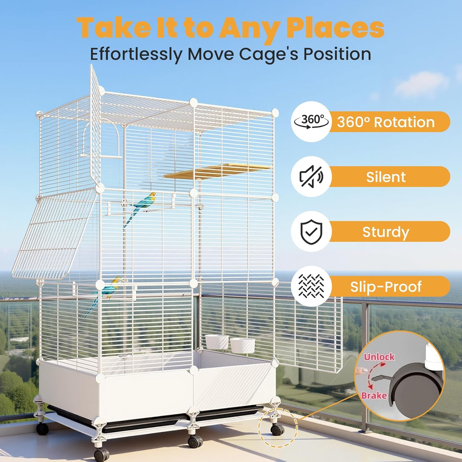 Uandhome Bird Cage for Parakeets,Parrotlets, Cockatiels, Budgie Finch Lovebird Canary Pet Bird,Splash-Proof Food, Easy to Install and Clean,Accessories Included (White)