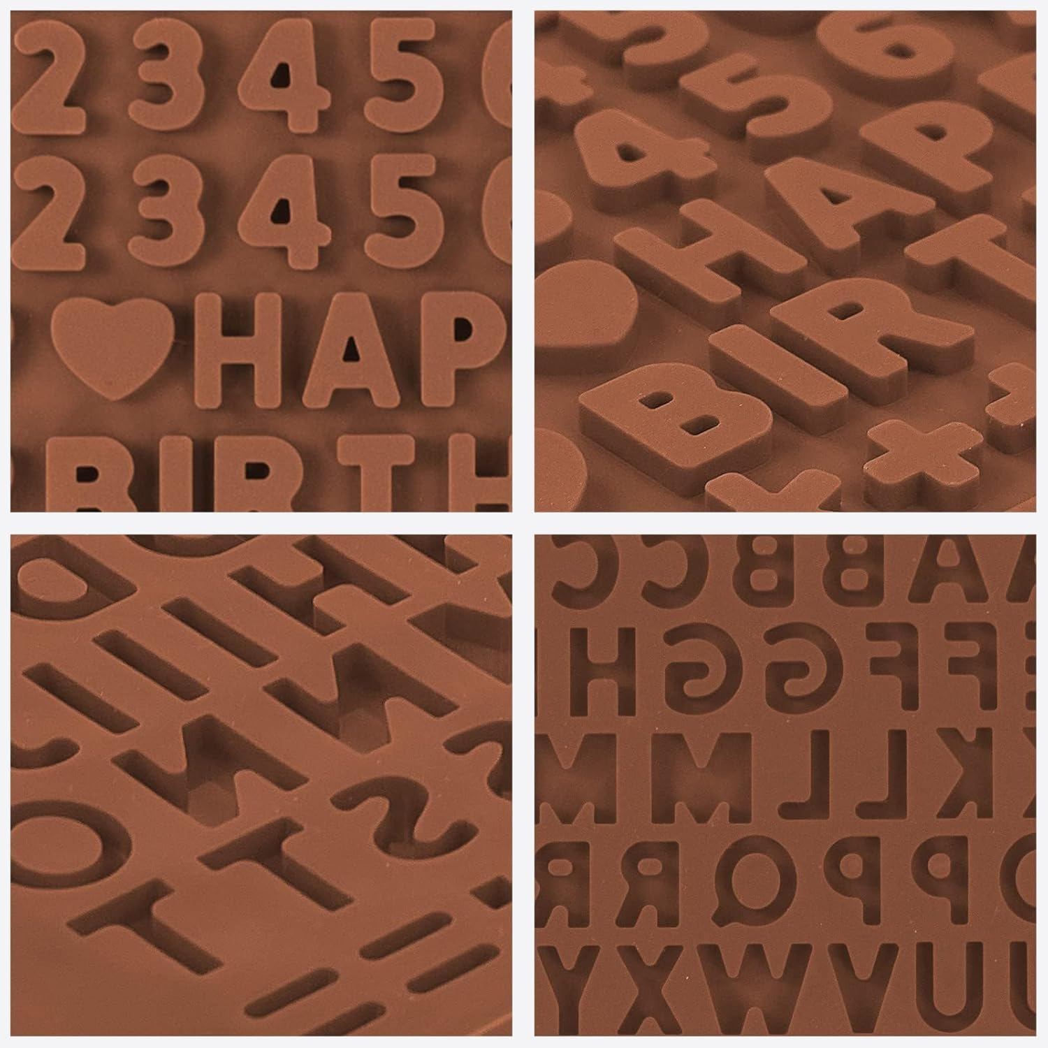 4 PCS Silicone Chocolate Molds, Silicone Letter Molds and Number Chocolate Mold with Happy Birthday Cake Decorations Symbols, Candy & Chocolate Molds for Cookie Ice Candy (4 Letter Molds) image number 6