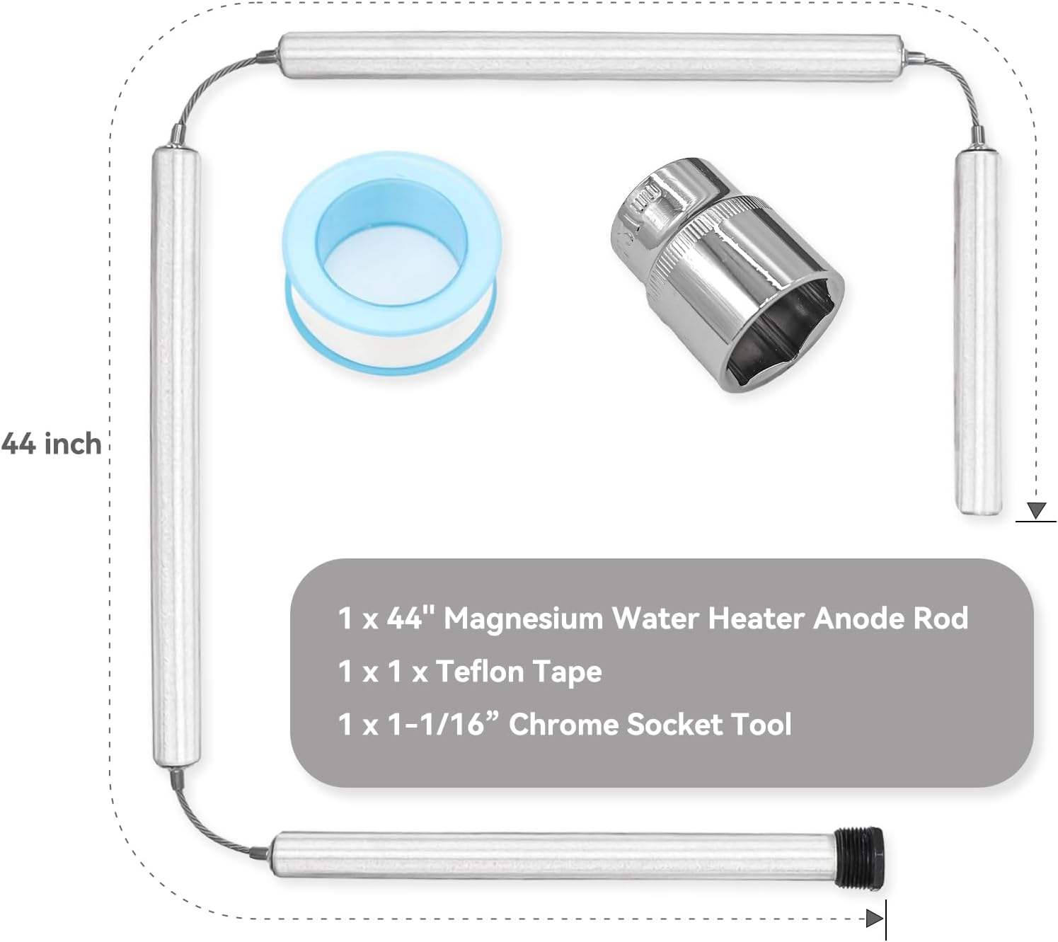 Soclim Magnesium Anode Rod for Water Heater, 44 Inch Flexible Hot Water Anode Replacement Kit for Rheem, Reliance, Richmond, Kenmore, GE, State and More image number 5