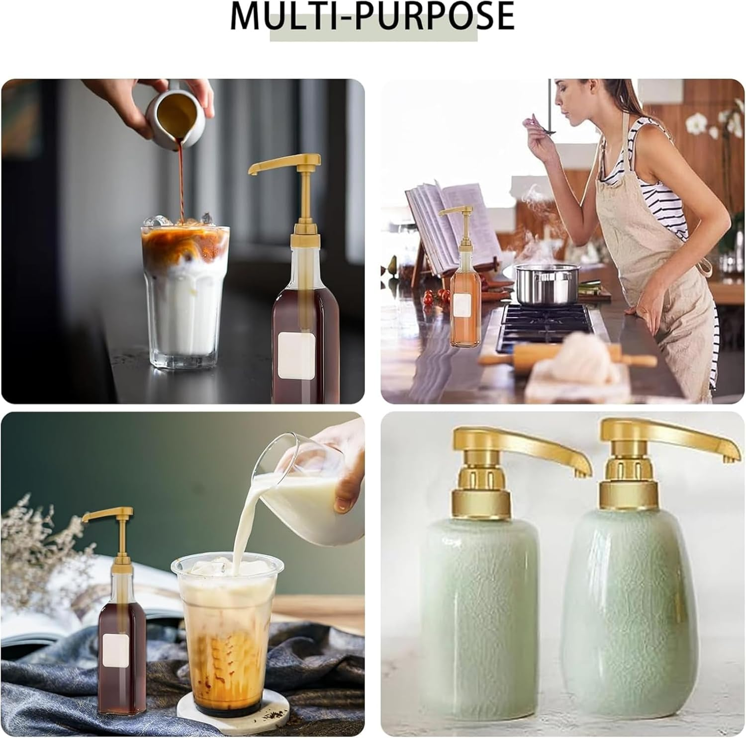 MIZOXY 4Pcs Coffee Syrup Dispenser Pump - Hand Soap Pump Replacement Pump Milk Bottle Pump Cherry Syrup Dispenser Pump Juice Bottle Kitchen Sink Soap Dispenser Pump (Black&Glod)