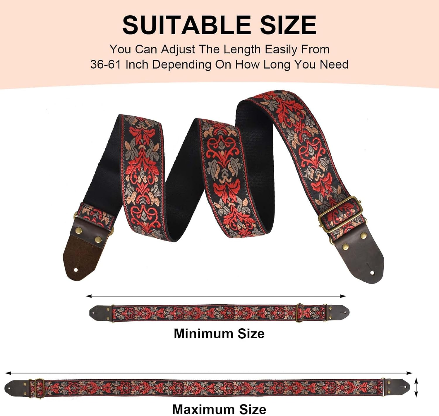 Guitar Strap, Electric Acoustic Guitar Strap Guitar Straps with Leather Ends Adjustable Guitar Shoulder Belt, Nylon Personalised Guitar Strap Checkerboard Guitar Strap for Adult & Kids image number 2
