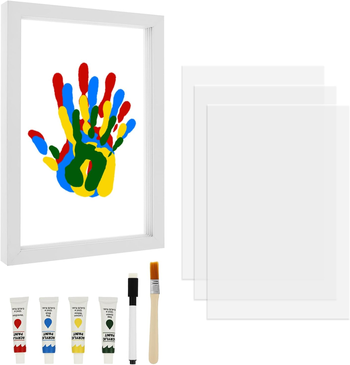 Awobepl Wood DIY Baby Footprint Cultivate Hands on Skill Family Footprint Frame Parent Child Interaction Handprint Baby Set for Home (White)