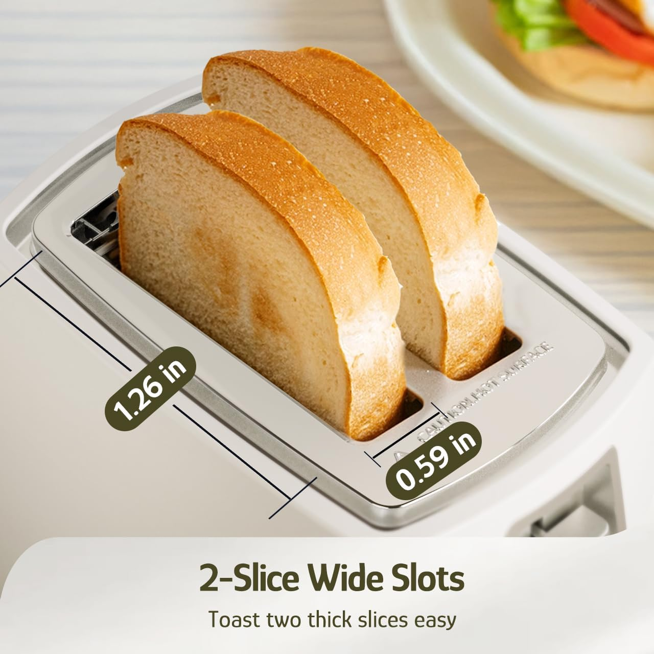 Hazel Quinn 2 Slice Toaster with Wide Slots 6 Browning Levels, Even Heating, Removable Crumb Tray Quick Toast for Thick Bread, Bagels White image number 1