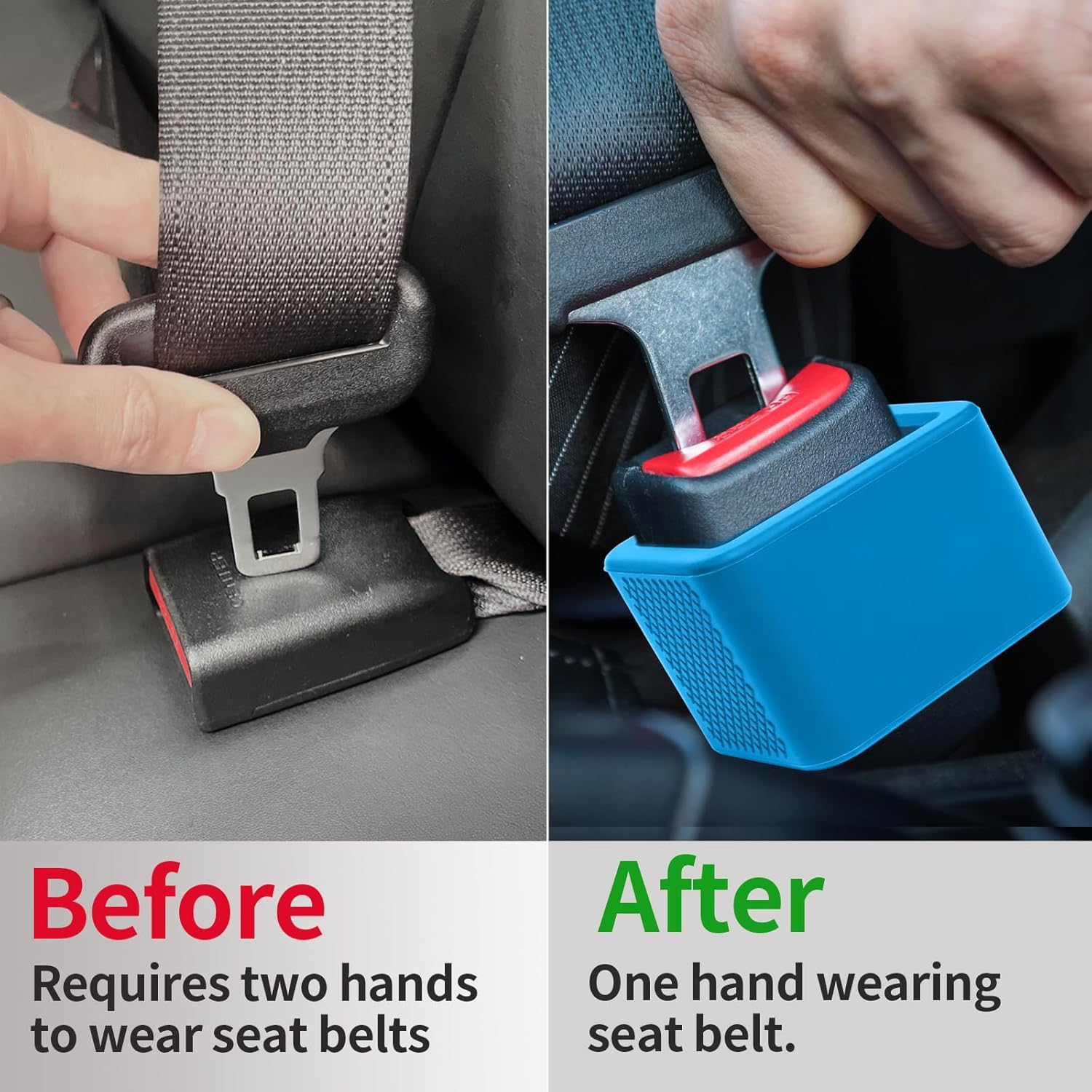 2 Pack Silicone Seat Belt Buckle Holder, Seat Belt Buckle Booster for Kids, Durable Silicone Material, Easy Access to the Buckles of Rear Seats, Car Accessories, Suitable for Most Car Models (Blue) - Black image number 3