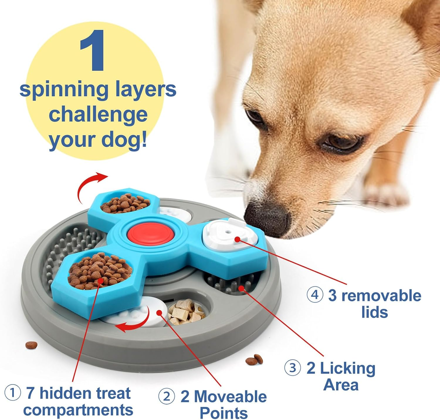 Dog Puzzle Toys, Slow Feeder and Lick Mat Bundle, Dogs Food Puzzle Feeder Toys with Enrichment for IQ Training, Slow Feeder for Small Dogs Boredom and Mentally Stimulating image number 4