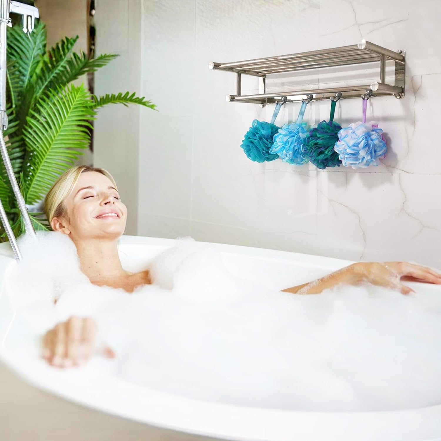 Vervesourced Shower Puff Loofah Sponge Extra Large,Set of 4,75G/PC, Soft Body Scrubber Bath Sponge for Women and Men,Scrunchie Mesh Pouf Bathroom Sponge Skin Exfoliating image number 3