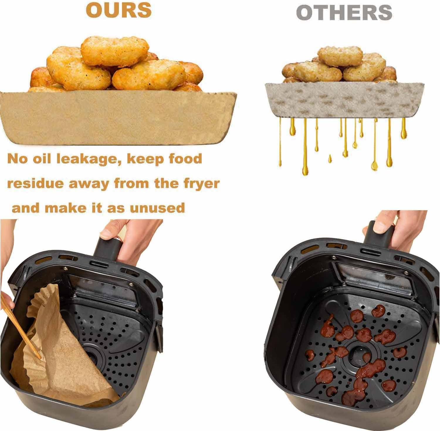 Baking Paper Hot Air Fryer, Pack of 100 Airfryer Baking Paper Non-Stick Waterproof Oilproof Disposable Trays Air Fryer Parchment Paper Liner image number 4