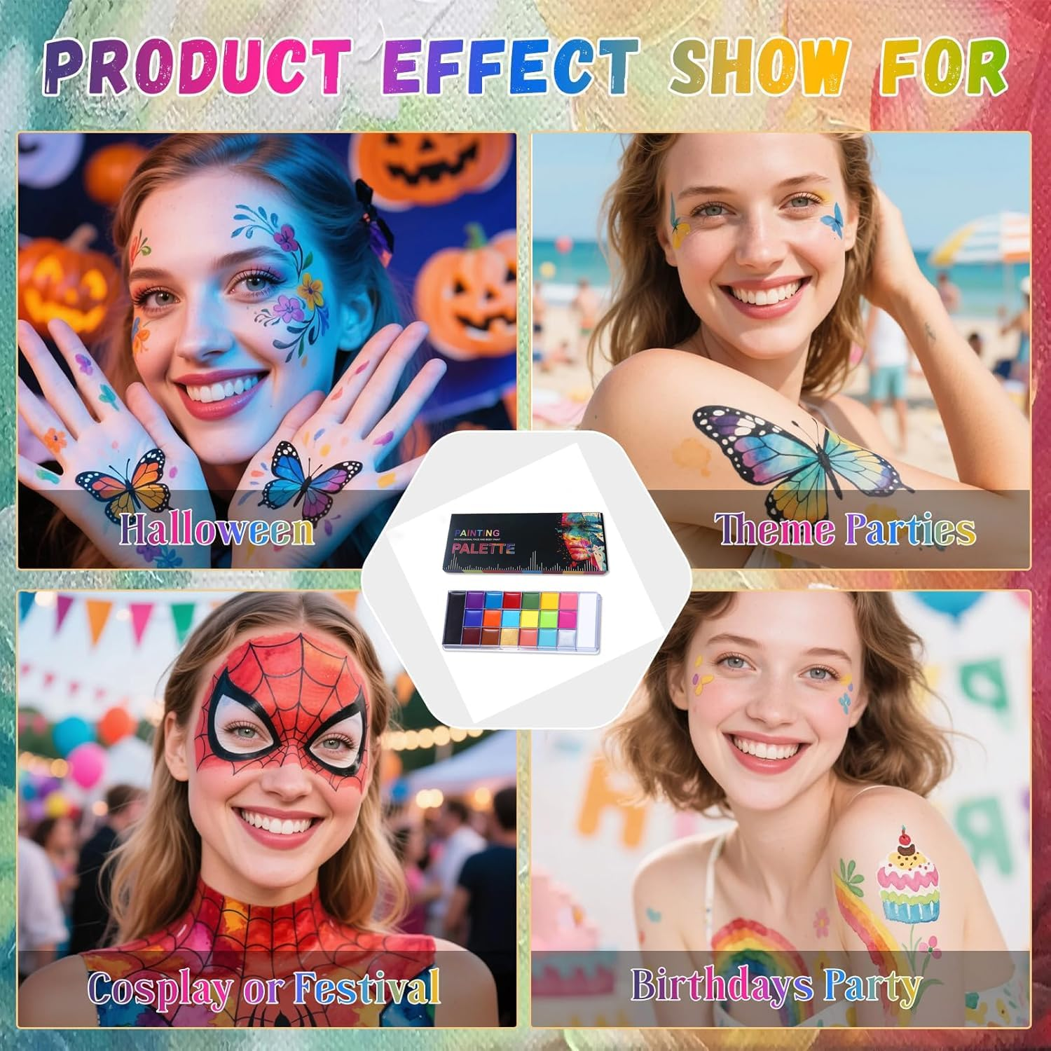 Face Body Paint Palette with 20 Vibrant Colors,Professional Long Lasting Non Toxic Oil Based Makeup for Halloween Carnival Cosplay Theatre Party Face Painting image number 6