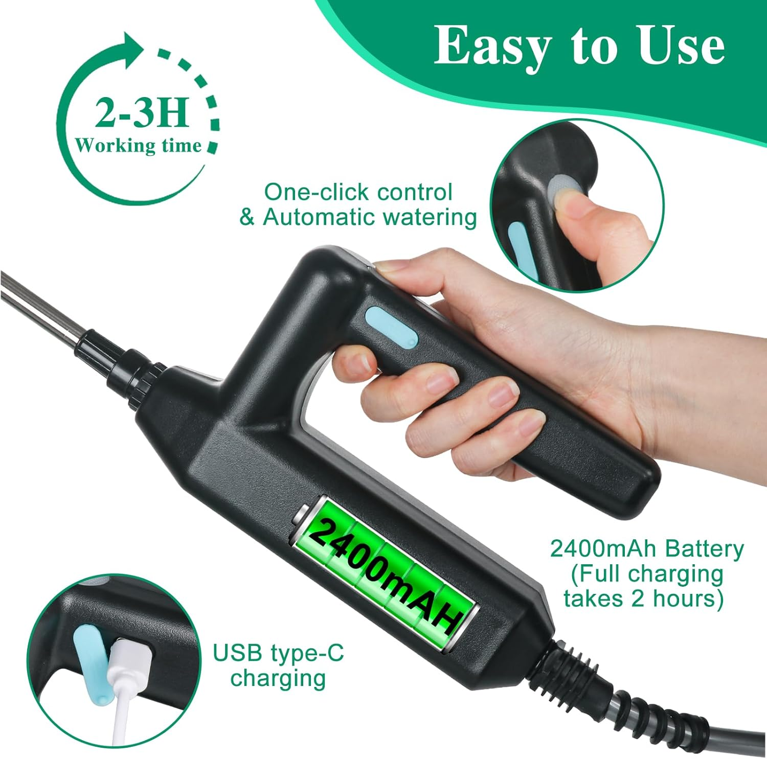 2.1 Gallon/8L Battery Powered Sprayer, Electric Garden Sprayer with 4 Mist Nozzles and USB Rechargeable Handle, Electric Pump Sprayer for Lawn and Garden Watering (1 Speed) image number 1