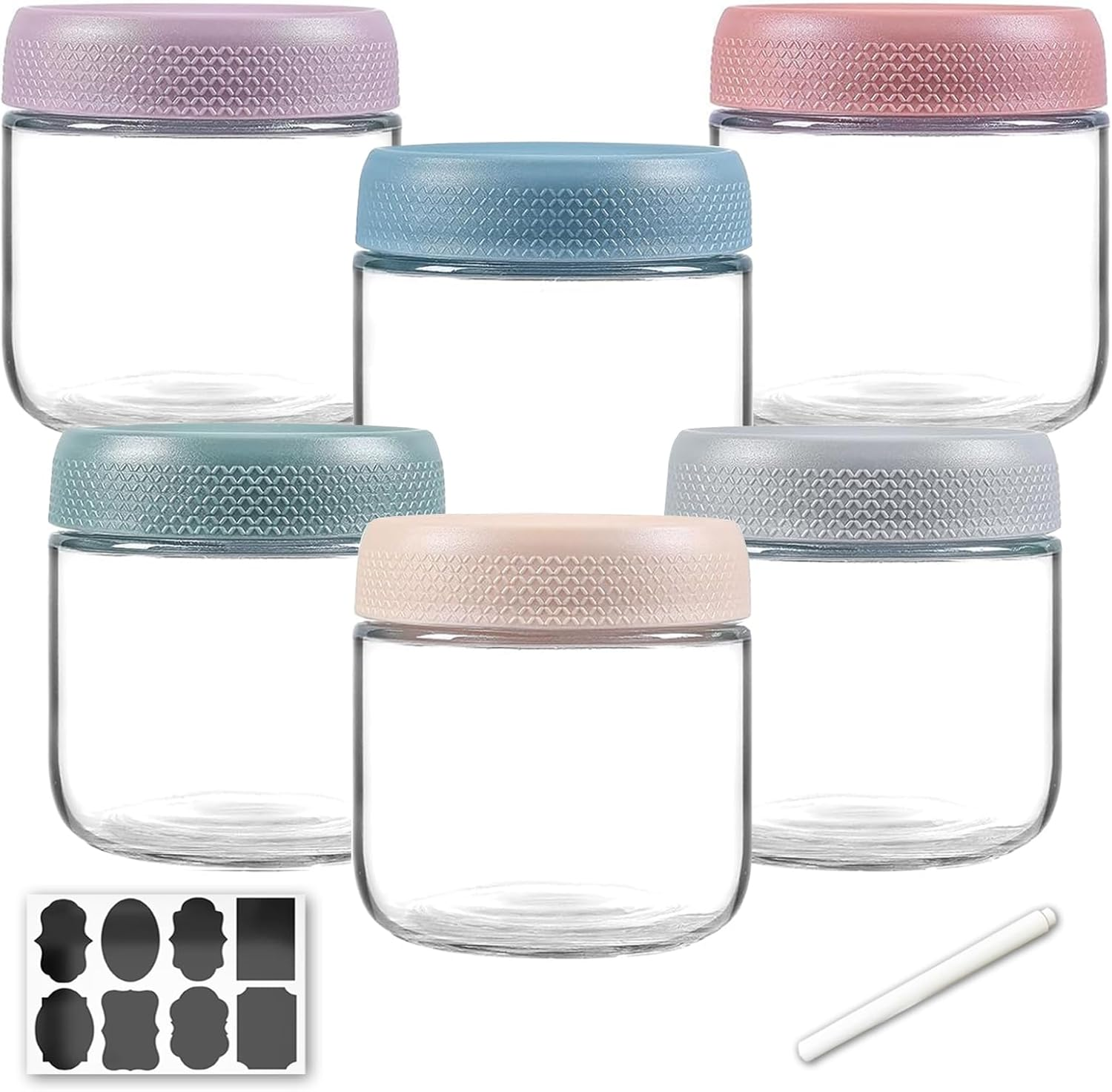 TFMODBFA 6 Pack 12 Oz Overnight Oats Container Jar with Screw Lid - Wide Mouth Mason Salad Jars, Airtight Glass Food Storage Containers for Yogurt Spice Snacks Sugar（350Ml） image number 1