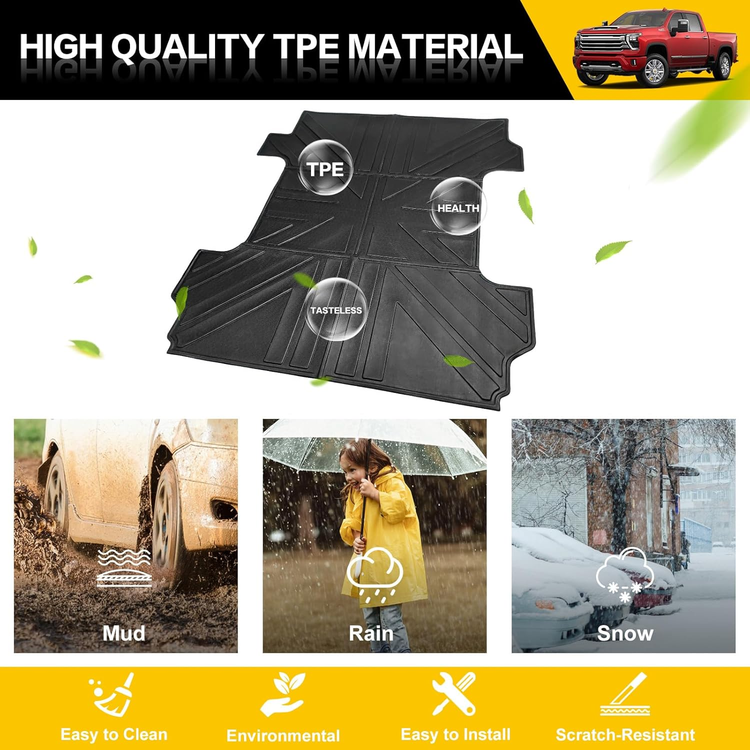 JTYZSM Truck Bed Mat for 2020-2024 2025 Chevy Silverado/Gmc Sierra 2500 3500 HD 6.8FT Only,Bed Liner All Weather TPE Trunk Bed Liner for 20-25 Chevrolet Silverado/Gmc Sierra 2500 3500 Accessories image number 6