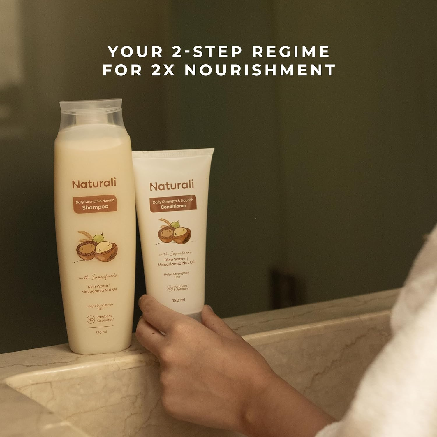 Naturali Daily Strength & Nourish Shampoo with Rice Water & Macadamia Nut Oil | Makes Hair Stronger | Paraben and Sulphate Free Shampoo | Dry Frizzy Hair Shampoo | 200 Ml image number 4