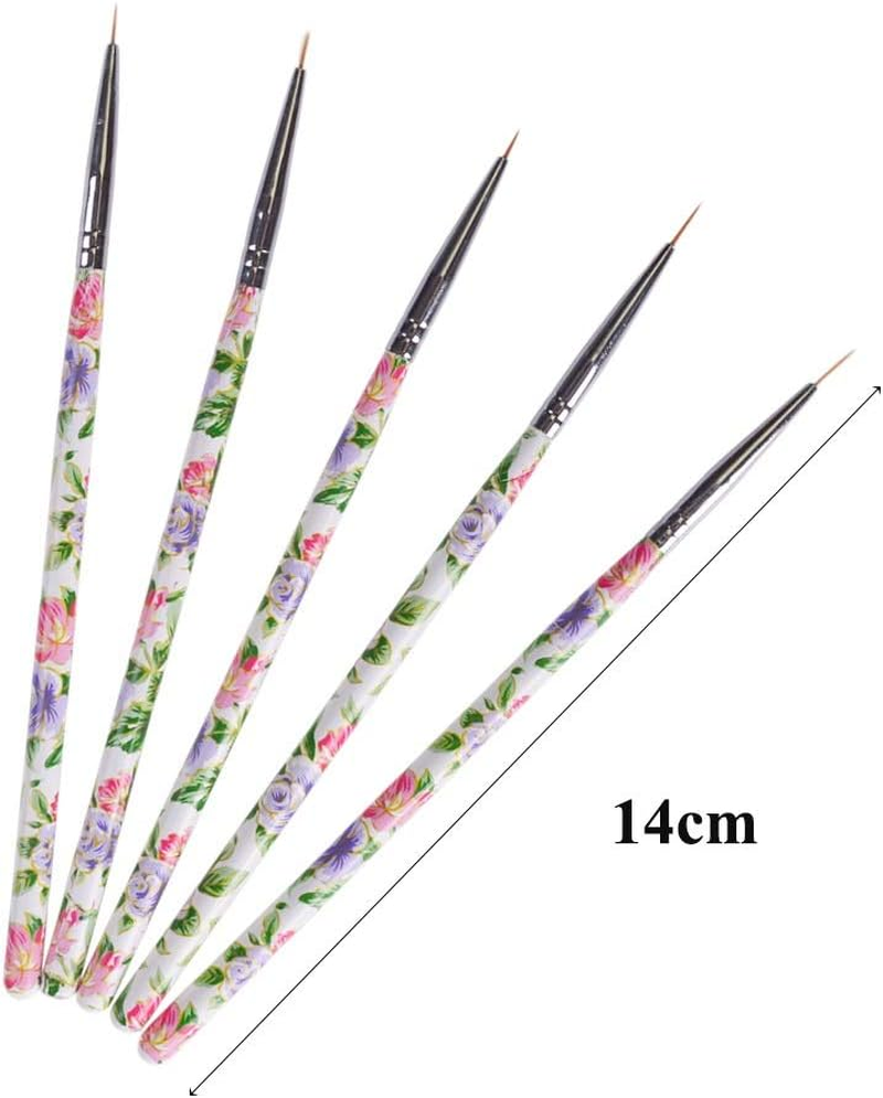 5Pcs Flower Handle Nail Art Brush Pen Professional Nail Art Paint Drawing Brush Kit Nail Manicure Tools 14Cm Zhengpingpai image number 5