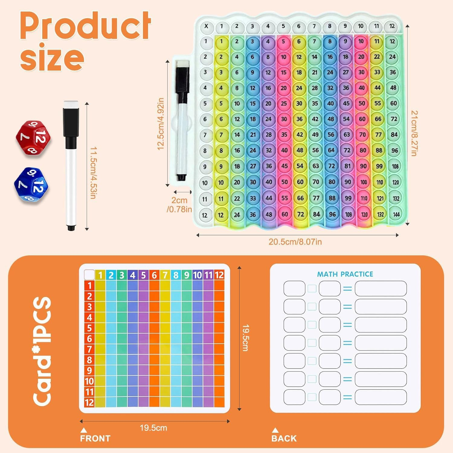 Multiplication Chart Pop It - Multiplication Game Board, Multiplication Pop It Math Games 12X12 Multiplication Table for Kids Learning, Multiplication Machine Times Table (Macaron) image number 4
