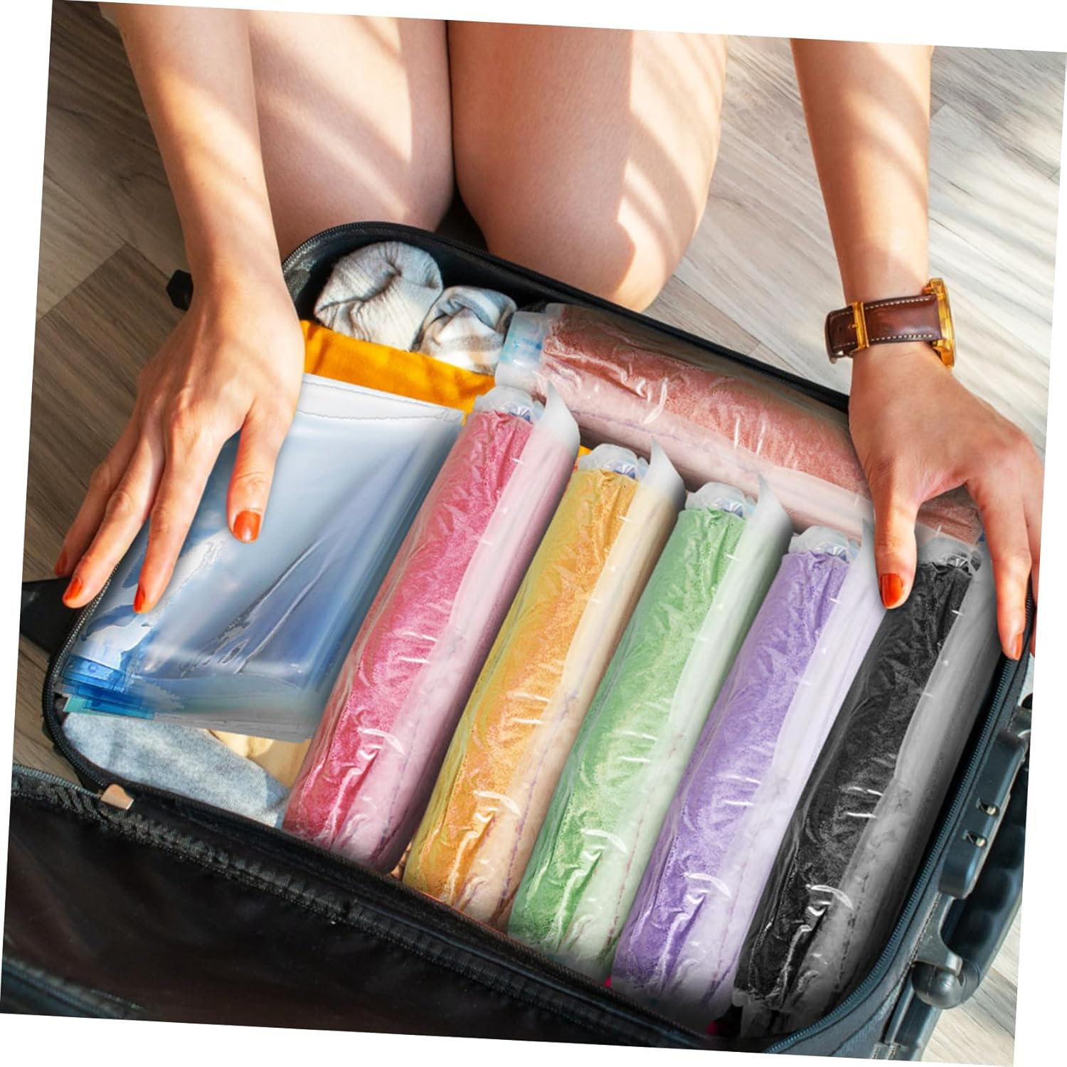 Outanaya 12Pcs Compression Packing Bags for Travel Vacuum Storage Organizers Portable and Convenient up Design Thick and for Clothes image number 6