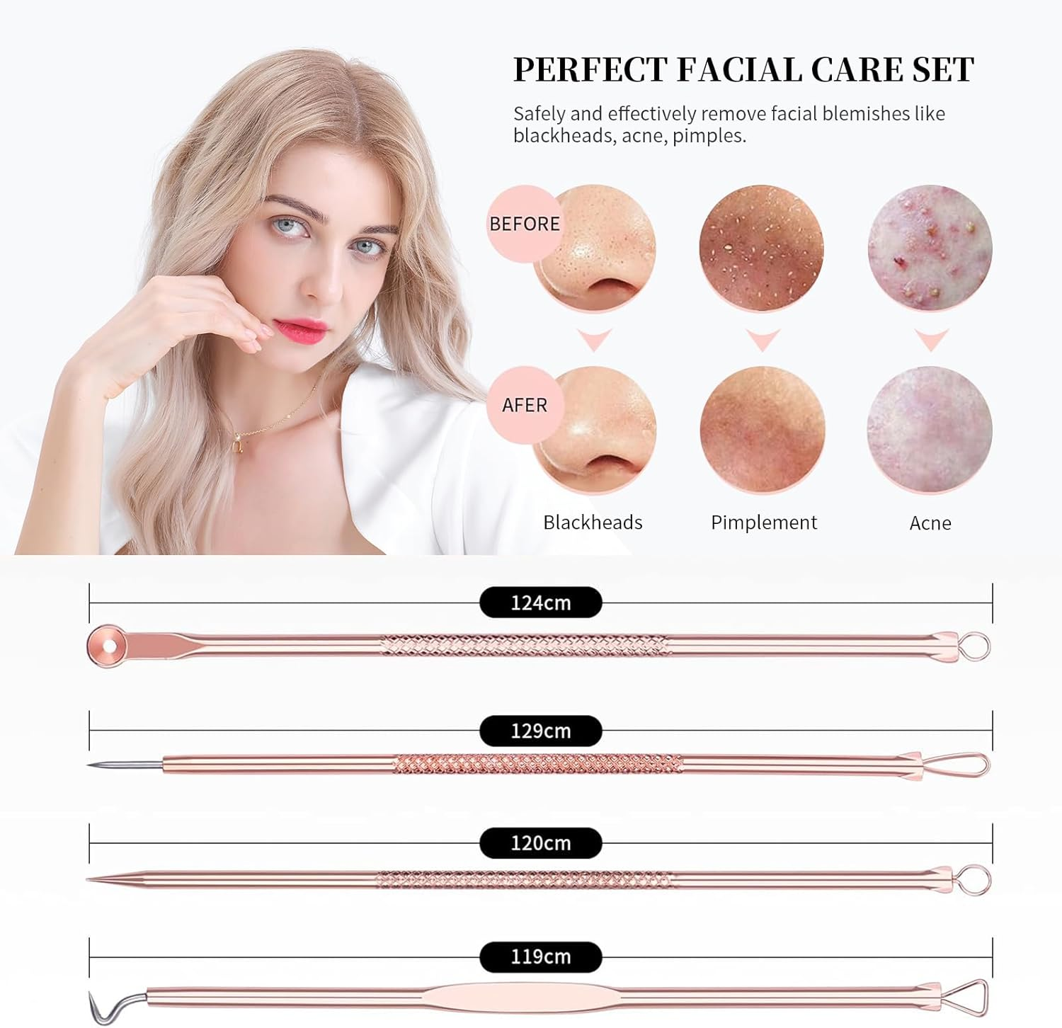 Ducare Blackhead Remover Comedone Extractor Acne Removal Kit for Blemish, 4Pcs Professional Pimple Popper Tool Kit, Stainless Steel (Gold) image number 6