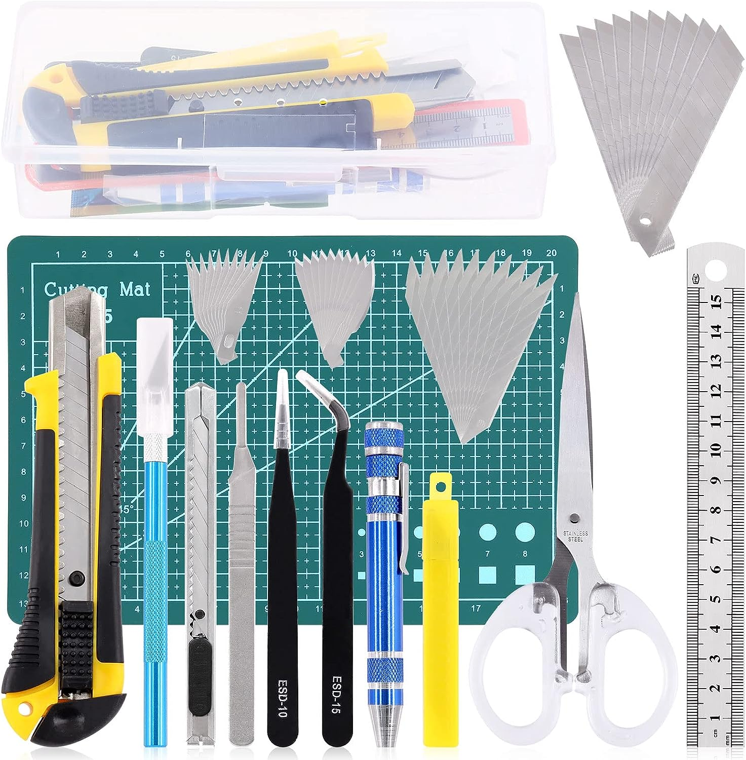 Glarks 47Pcs Gundam Model Tools Kit Model Basic Tools Craft Set Including Utility Knife, Cutting Mat, Tweezer, Files for Cars/Airplanes/Buildings/Gundam/Robots Models Building Repairing and Fixing image number 3