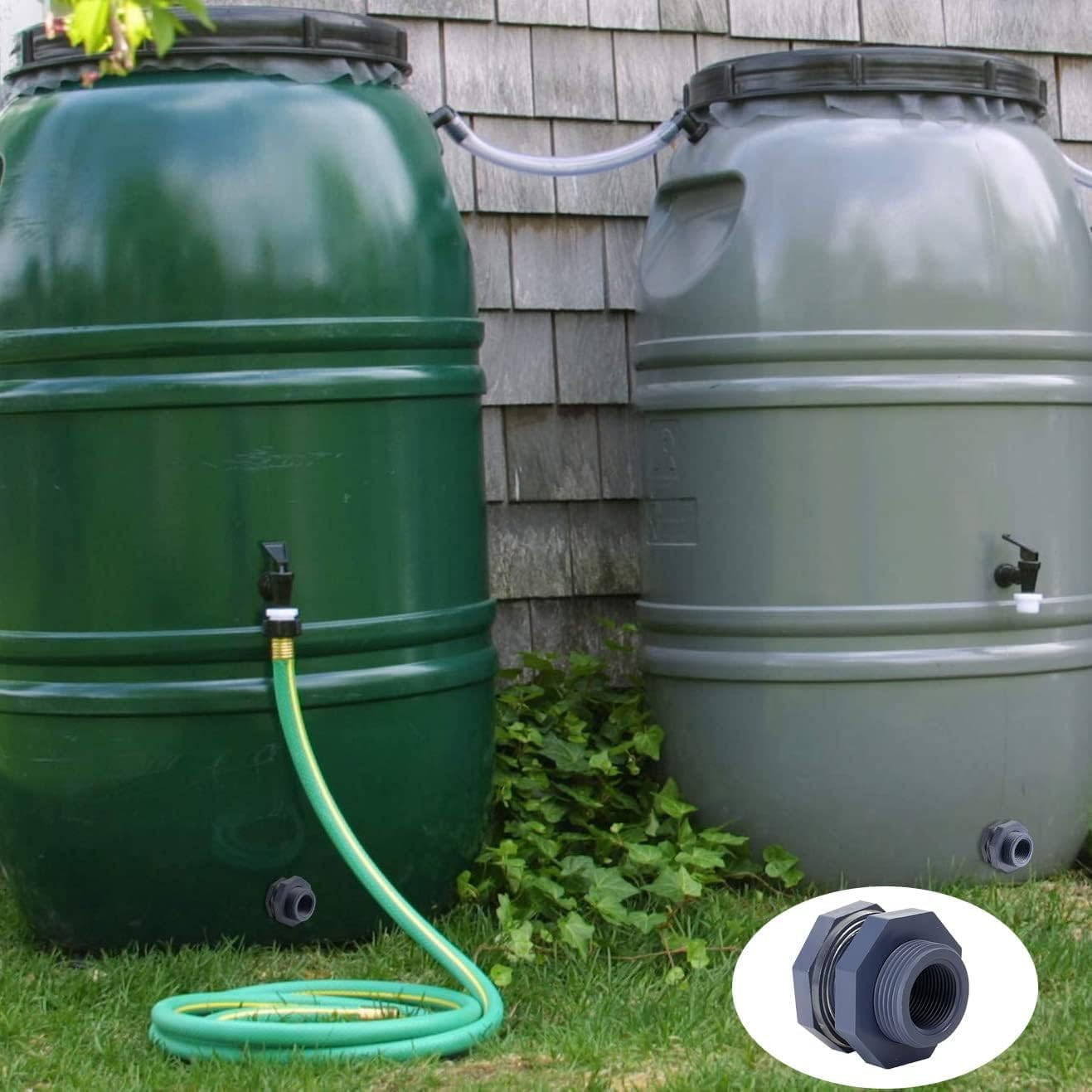 PVC Bulkhead Water Tank Connector Adapter, 4Pcs Bulkhead Fitting Water Tank Connector PVC Threaded Fitting Adapter,Plastic Bulkheads Fittings for Rain Barrels image number 4