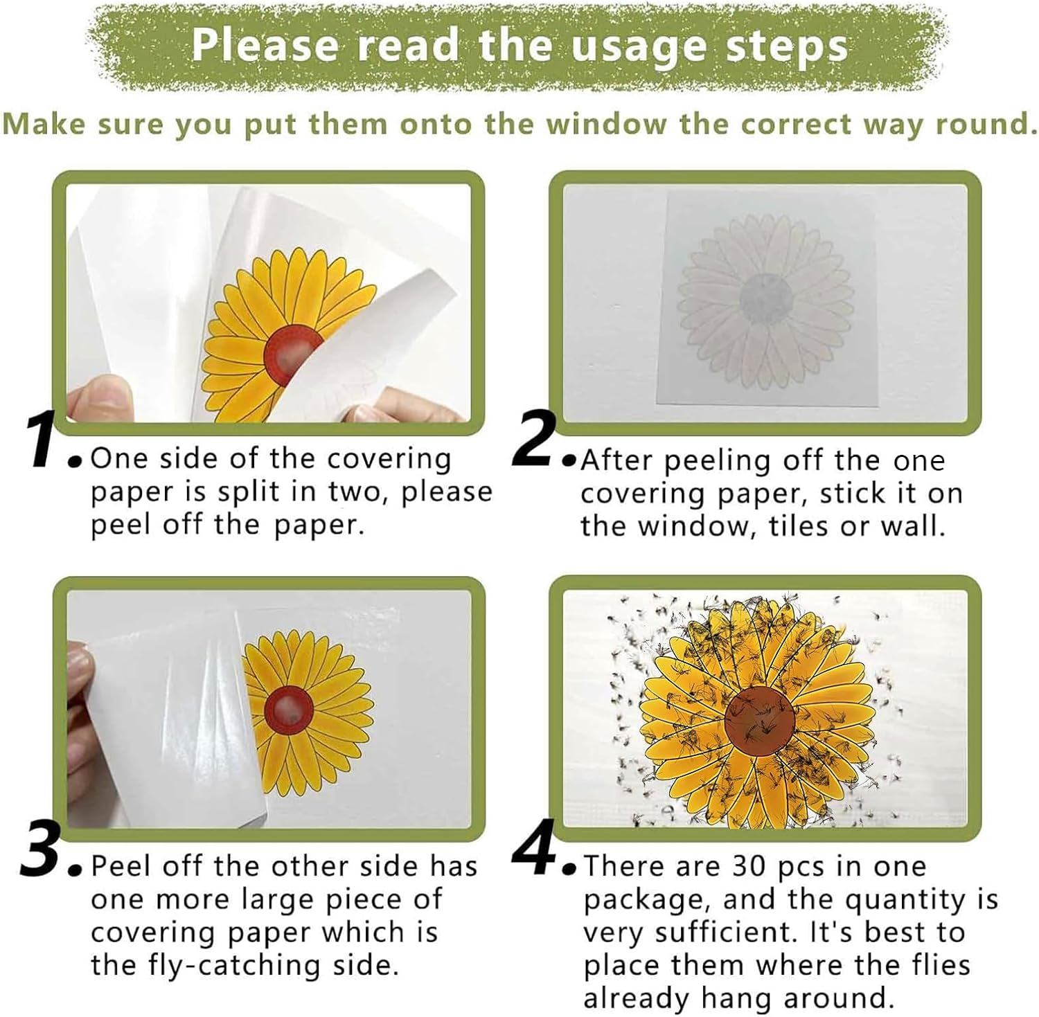 Zalizr 15 Pack Window Fly Paper, Indoor Sticky Fly Tape, Plant Gnat Bug Traps, Sunflower Decoration Design for Fruit Flies, Moths, Mosquitoes