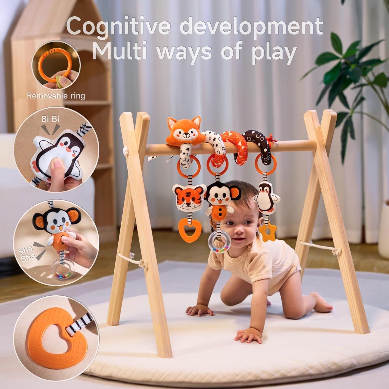 TUMAMA Baby Car Seat Toys - Black and White High Contrast Newborn Infant Soft Hanging Rattle for 0 3 6 12 Months, Crib Stroller Spiral Wrap Toys for 0M+ Babies image number 5