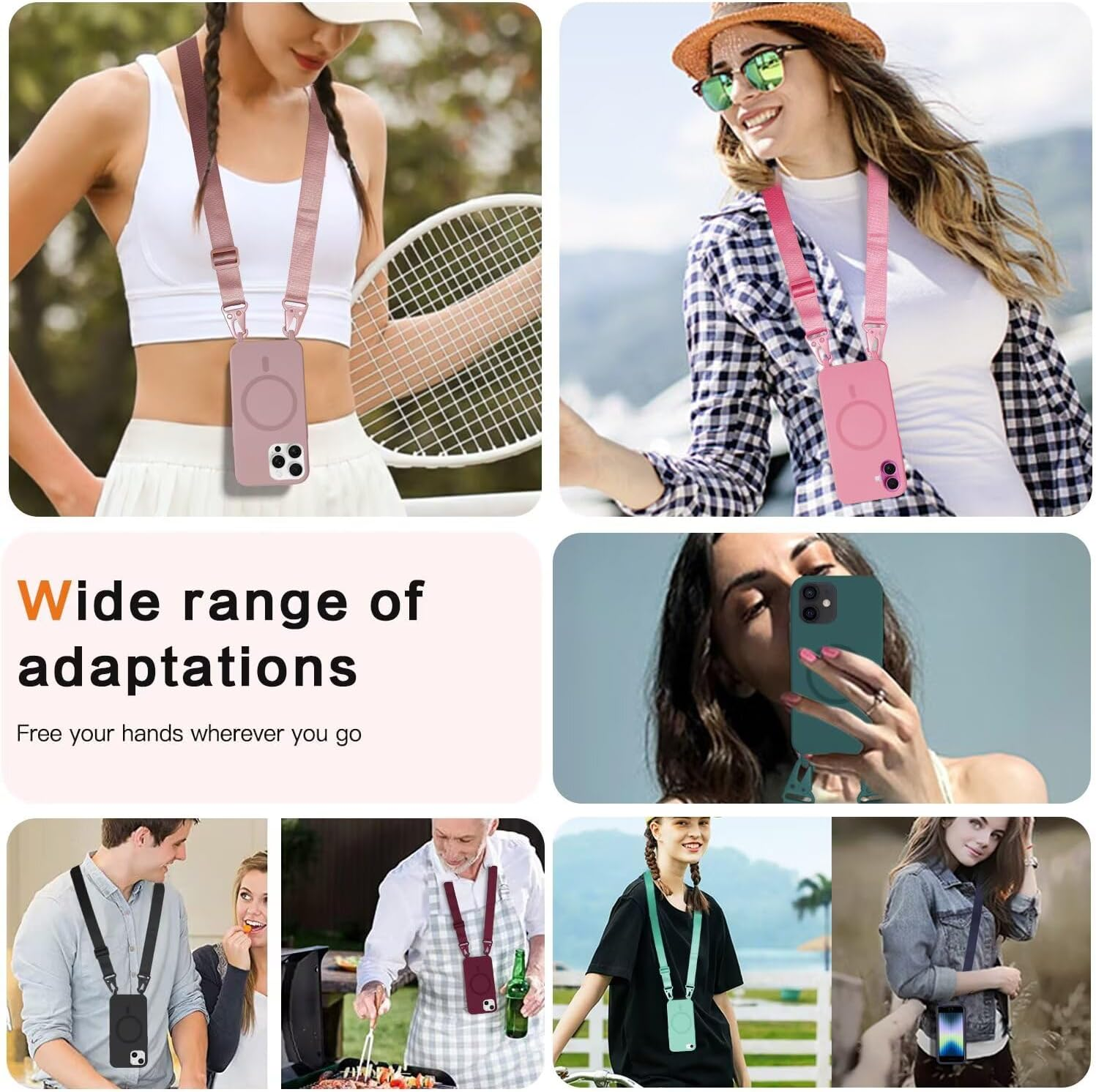 Mobile Phone Chain with Strap for Samsung Galaxy S25 FE Case, Lanyard (Removable) Mobile Phone Case with Adjustable Cord Removable Strap, Crossbody Protective Case for Hanging Cord, Black