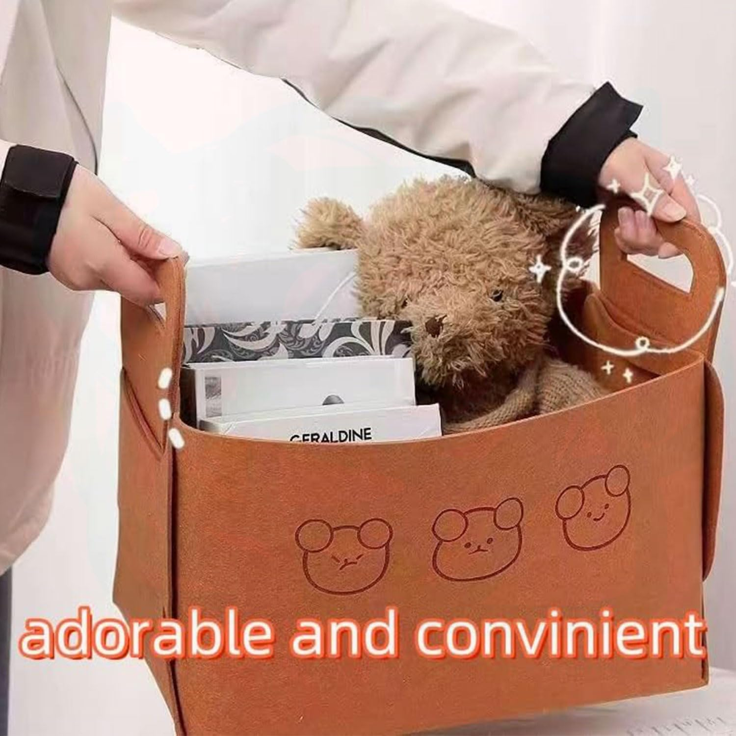 3-Pack Large Capacity Collapsible Storage Bins with Handles - Teddy Bear Felt Organizers for Office, Bedroom & Nursery Collapsible Organizer for Toys, Clothes, Laundry, image number 3