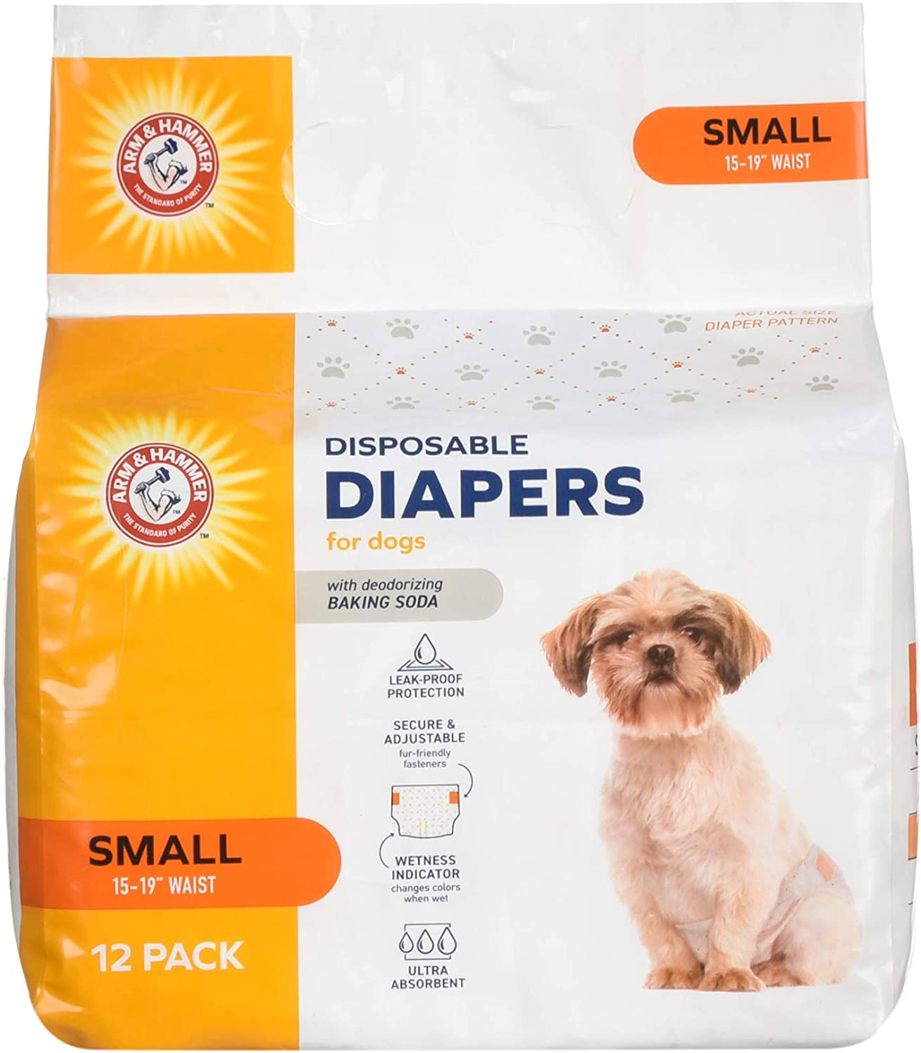 Arm & Hammer for Pets Female Dog Diapers, Size Small, 12 Count | Ultra-Abosorbent, Adjustable Girl Dog Diapers with Leak-Proof Protection and Wetness Indicator