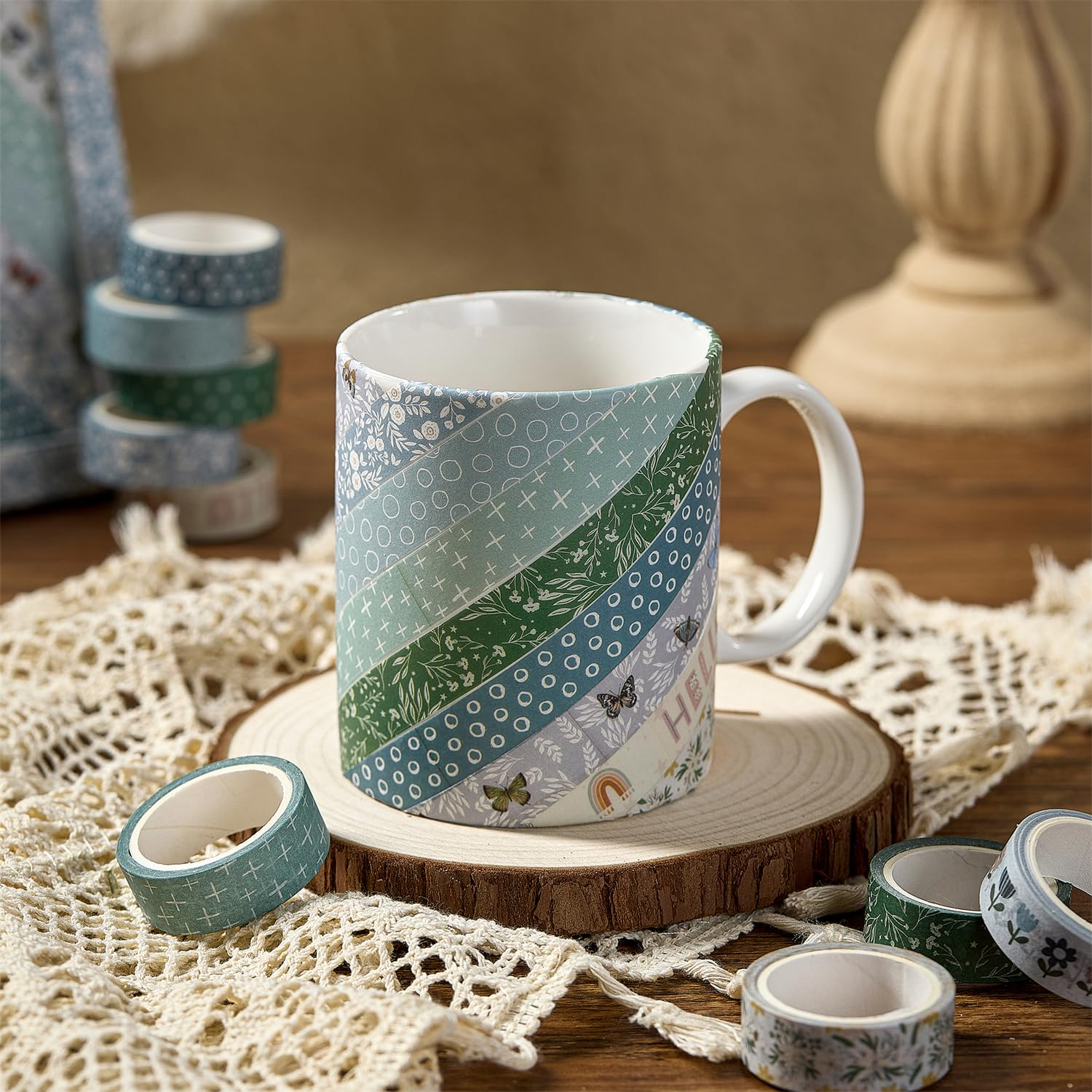 YUBX Boho Washi Tape Set 10 Rolls Cute Masking Graphic Floral Pattern Decorative Tapes for Arts, DIY Crafts, Journals, Planners, Scrapbook, Wrapping (Cool) - Cool image number 2