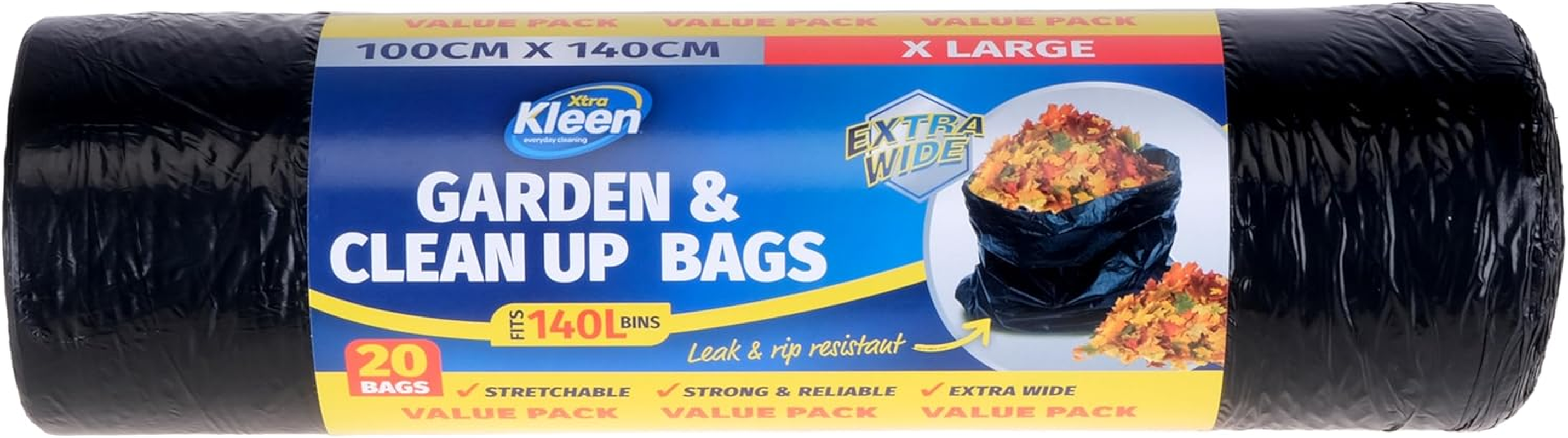 Xtra Kleen Tear and Leak Proof Garbage Bin Liner 20-Piece Set, 140 Litre Capacity, Black image number 1