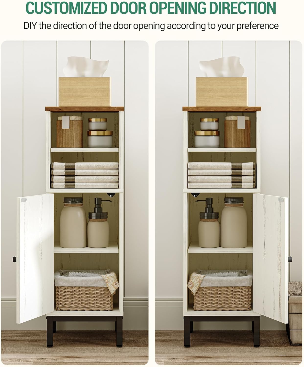 Hzuaneri Bathroom Storage Cabinet, Corner Floor Cabinet with Shelves, Customized Door Opening Direction, Bathroom Organizer with Adjustable Shelf for Kitchen, Living, Toilet Paper Cabinet, White Brown - White image number 2